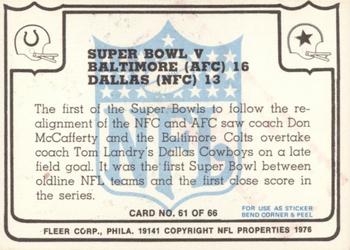1976 Fleer Team Action #61 Super Bowl V Back