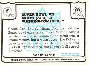 1976 Fleer Team Action #63 Super Bowl VII Back