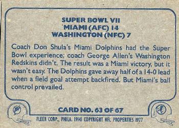 1977 Fleer Team Action #63 Super Bowl VII Back