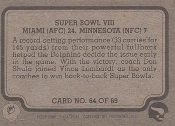 1979 Fleer Team Action #64 Super Bowl VIII Back