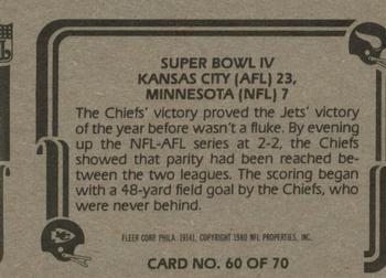 1980 Fleer Team Action #60 Super Bowl IV Back