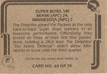1980 Fleer Team Action #64 Super Bowl VIII Back