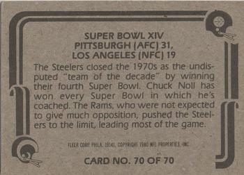 1980 Fleer Team Action #70 Super Bowl XIV Back