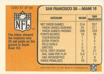 1985 Fleer Team Action #87 Super Bowl XIX Back