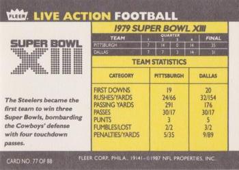 1987 Fleer Team Action #77 Super Bowl XIII Back
