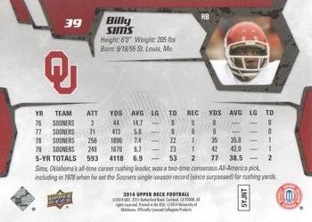2014 Upper Deck #39 Billy Sims Back