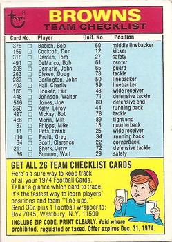 1974 Topps - Team Checklists #NNO Cleveland Browns Front