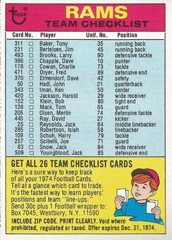 1974 Topps - Team Checklists #NNO Los Angeles Rams Front