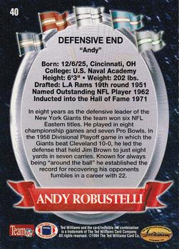 1994 Ted Williams Roger Staubach's NFL #40 Andy Robustelli Back