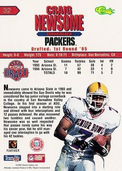 1995 Classic NFL Rookies #32 Craig Newsome Back