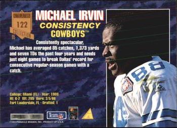 1995 Pinnacle Club Collection #122 Michael Irvin Back