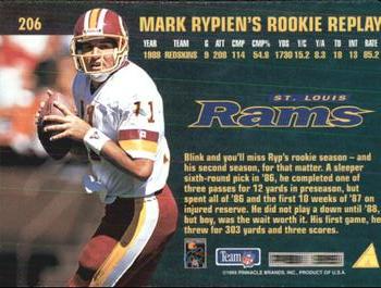 1995 Pinnacle Club Collection #206 Mark Rypien Back
