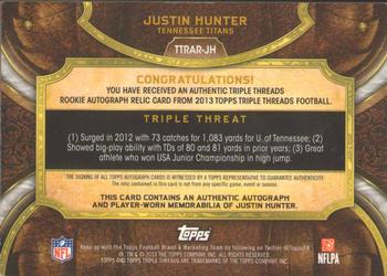 2013 Topps Triple Threads - Rookie Autograph Relics #TTRAR-JH Justin Hunter Back