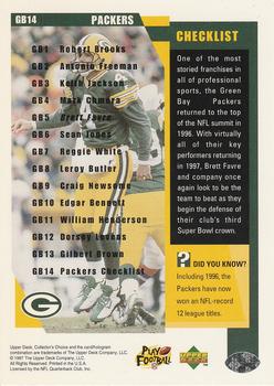 1997 Collector's Choice Green Bay Packers #GB14 Checklist Back