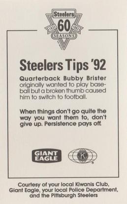 1992 Pittsburgh Steelers Kiwanis Giant Eagle Police #NNO Bubby Brister Back