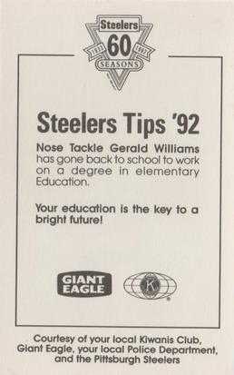 1992 Pittsburgh Steelers Kiwanis Giant Eagle Police #NNO Gerald Williams Back