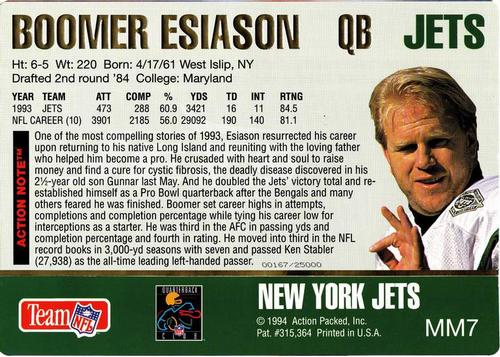 1994 Action Packed - Mammoth 7x10 #MM7 Boomer Esiason Back