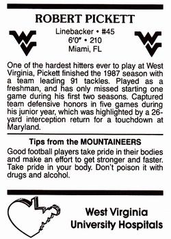 1988 West Virginia Mountaineers #14 Robert Pickett Back