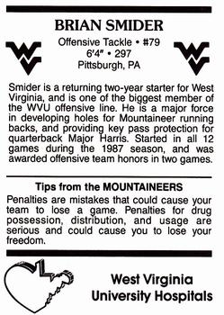 1988 West Virginia Mountaineers #15 Brian Smider Back