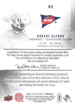 2013 SP Authentic - Autographs #82 Robert Alford Back