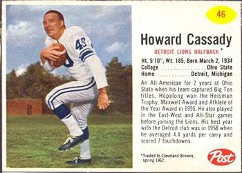 1962 Post Cereal #46 Howard Cassady Front