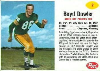 1962 Post Cereal #2 Boyd Dowler Front