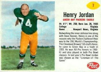 1962 Post Cereal #7 Henry Jordan Front