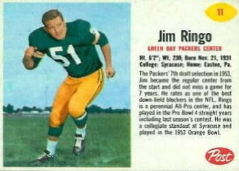 1962 Post Cereal #11 Jim Ringo Front