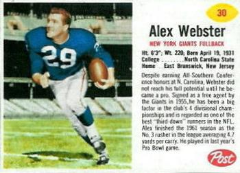 1962 Post Cereal #30 Alex Webster Front