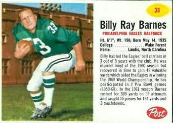 1962 Post Cereal #31 Billy Ray Barnes Front
