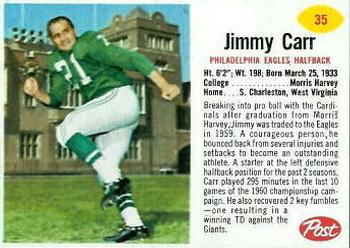 1962 Post Cereal #35 Jimmy Carr Front