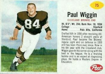 1962 Post Cereal #75 Paul Wiggin Front