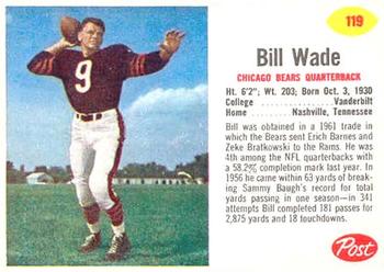 1962 Post Cereal #119 Bill Wade Front