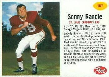 1962 Post Cereal #157 Sonny Randle Front