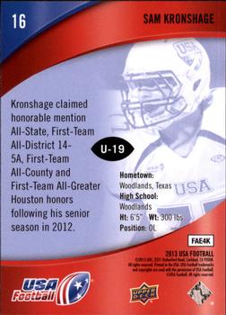 2013 Upper Deck USA Football #16 Samuel Kronshage Back