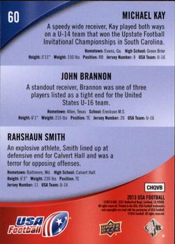 2013 Upper Deck USA Football #60 Michael Kay / John Brannon / Rahshaun Smith Back