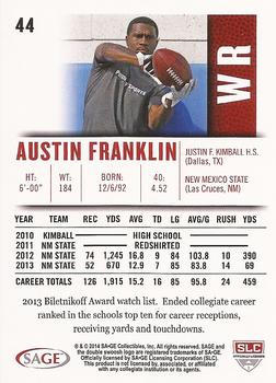2014 SAGE HIT #44 Austin Franklin Back