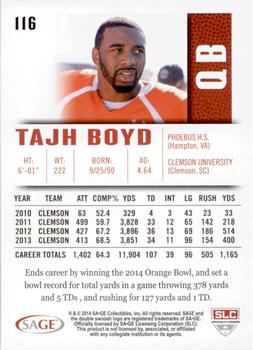 2014 SAGE HIT #116 Tajh Boyd Back