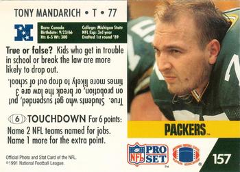 1991 Pro Set FACT Mobil #157 Tony Mandarich Back