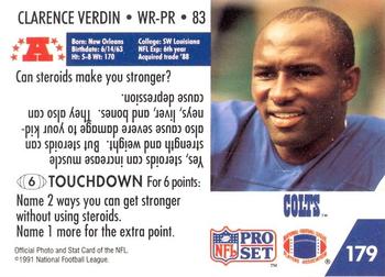 1991 Pro Set FACT Mobil #179 Clarence Verdin Back