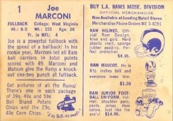 1960 Bell Brand Los Angeles Rams #1 Joe Marconi Back