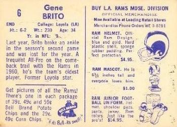 1960 Bell Brand Los Angeles Rams #6 Gene Brito Back