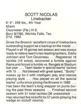 1985 Coke/Mr. Hero Cleveland Browns #NNO Scott Nicolas Back
