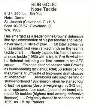 1985 Coke/Mr. Hero Cleveland Browns #NNO Bob Golic Back