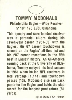 1981 TCMA Greats #NNO Tommy McDonald Back