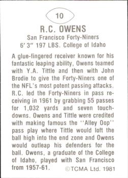 1981 TCMA Greats #10 R.C. Owens Back
