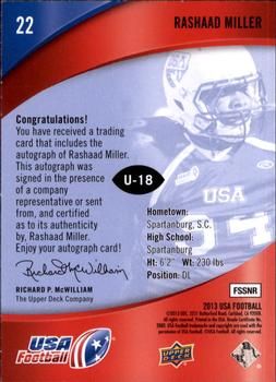 2013 Upper Deck USA Football - Autographs #22 Rashaad Miller Back