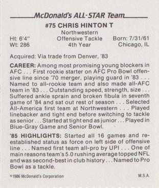 1986 McDonald's All-Star Team #NNO Chris Hinton Back