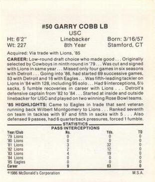 1986 McDonald's Philadelphia Eagles #NNO Garry Cobb Back
