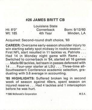 1986 McDonald's Atlanta Falcons #NNO James Britt Back